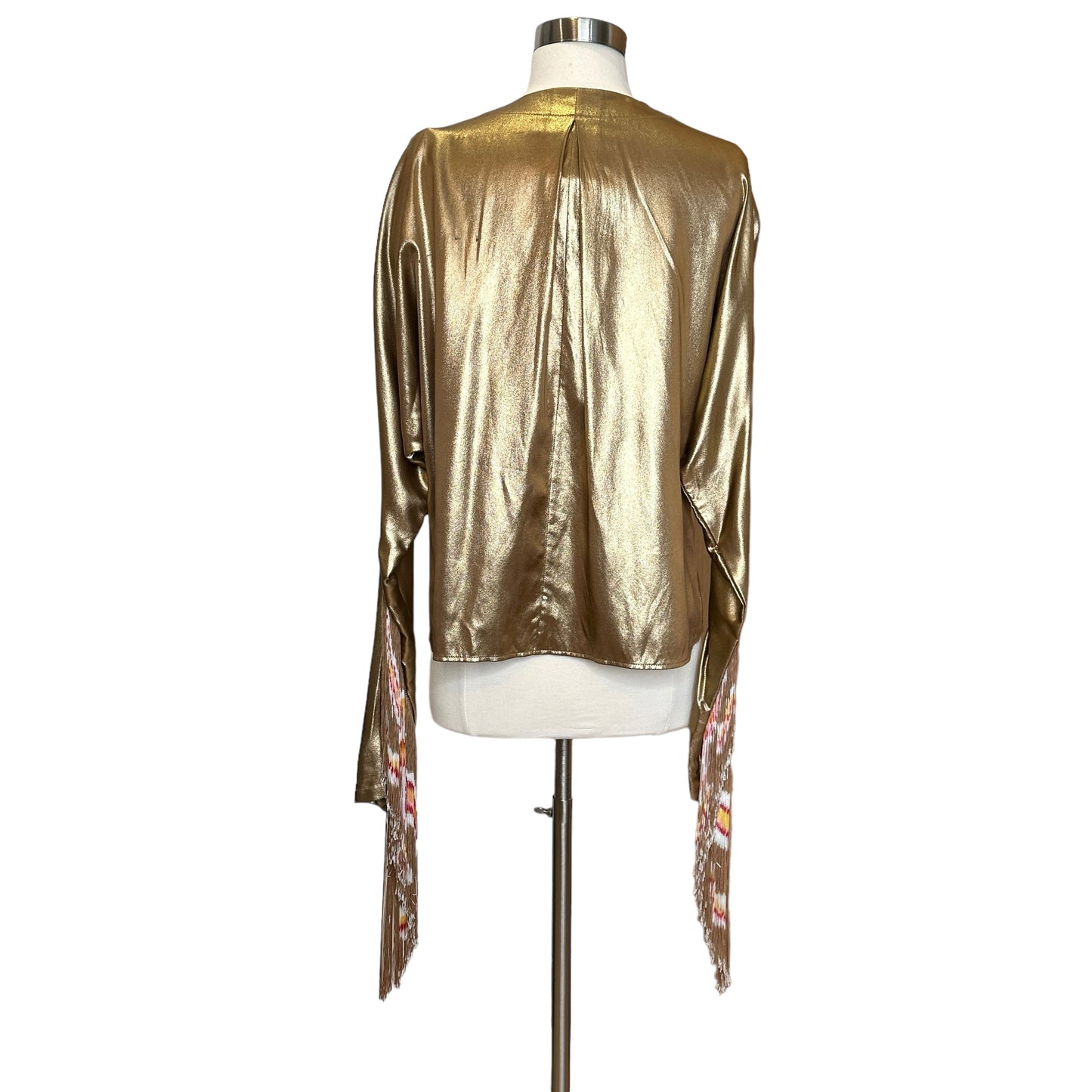Paris-Dallas Gold Silk Top w/Fringes - S