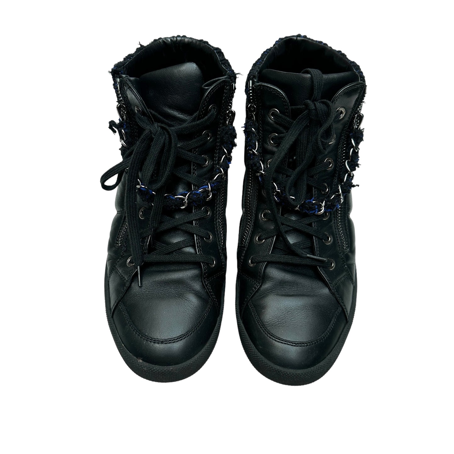 Black Leather & Tweed High Top Sneakers - 10