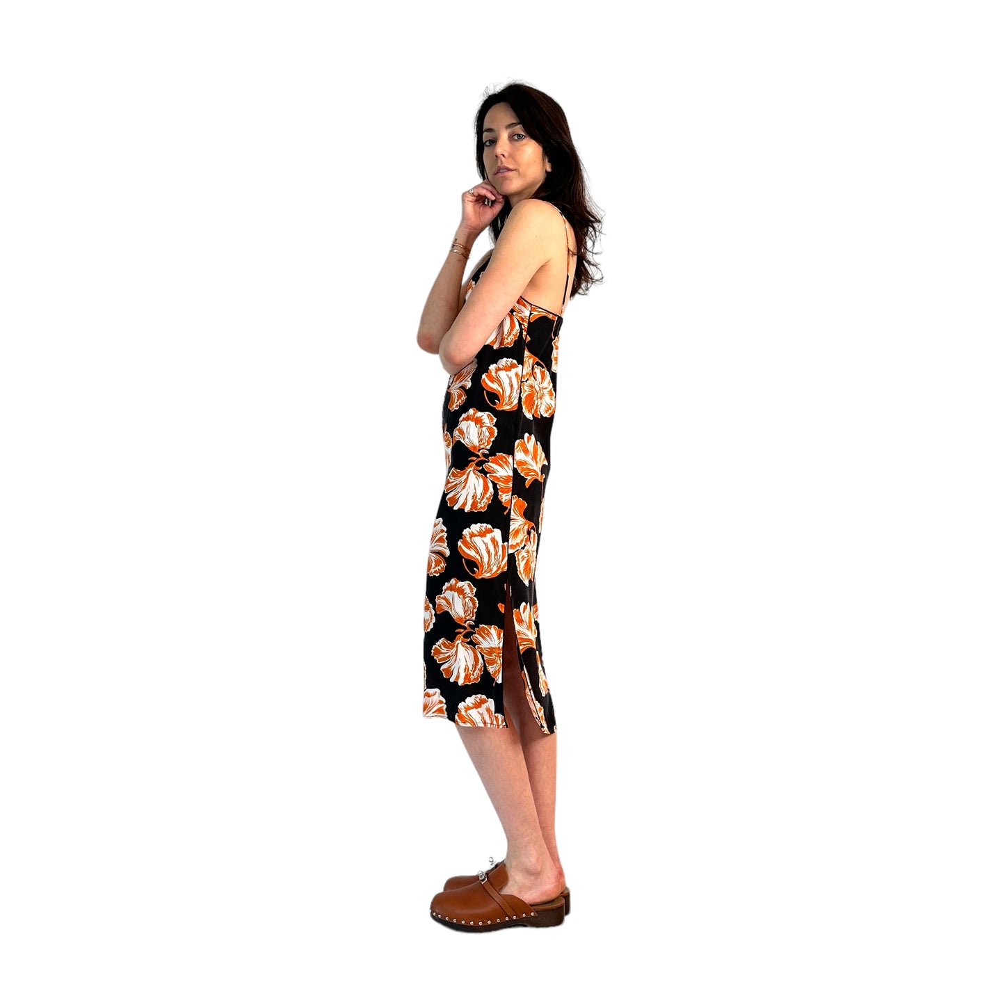 Black & Orange Print Slip-On Dress - S