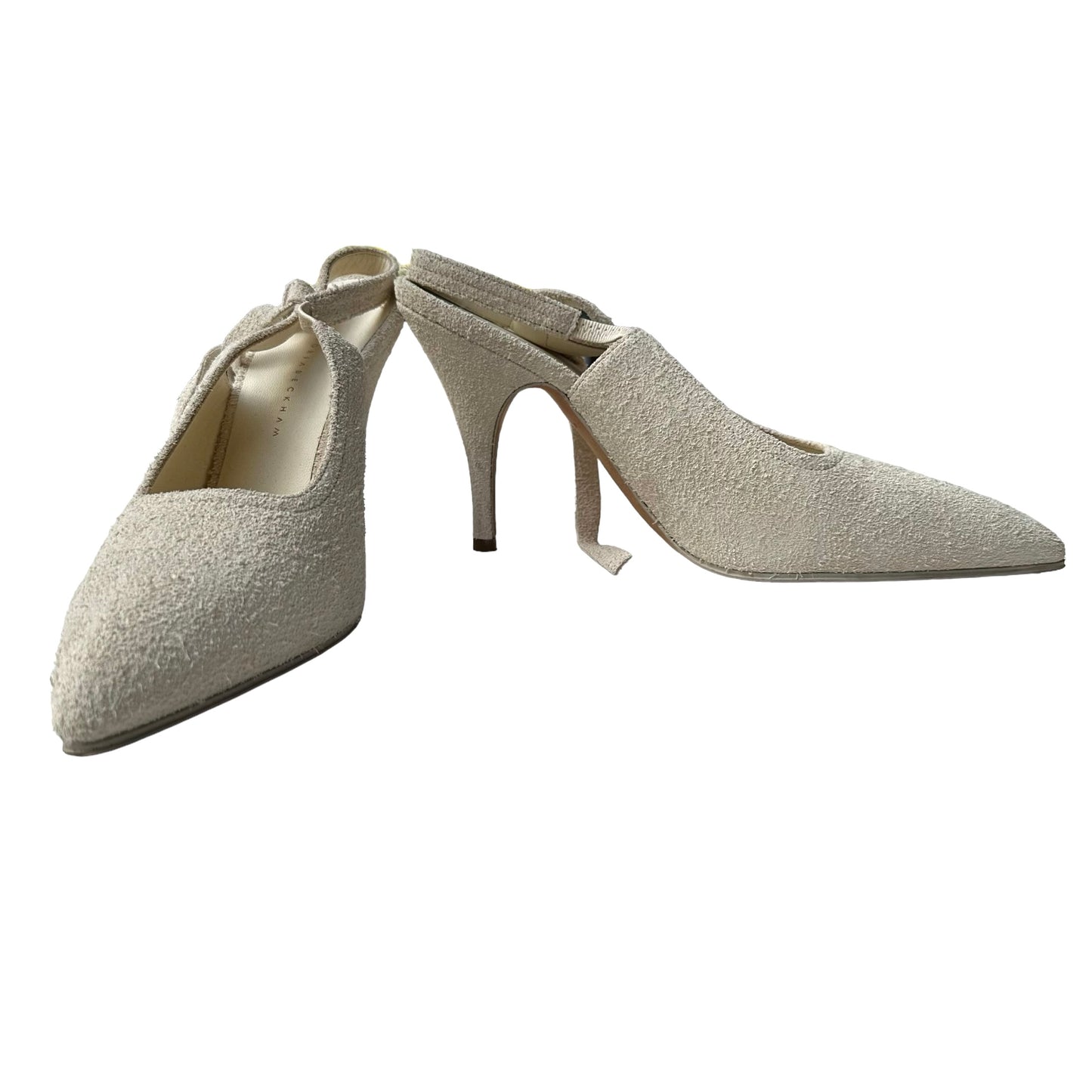 White Textured Slingback Heels - 7