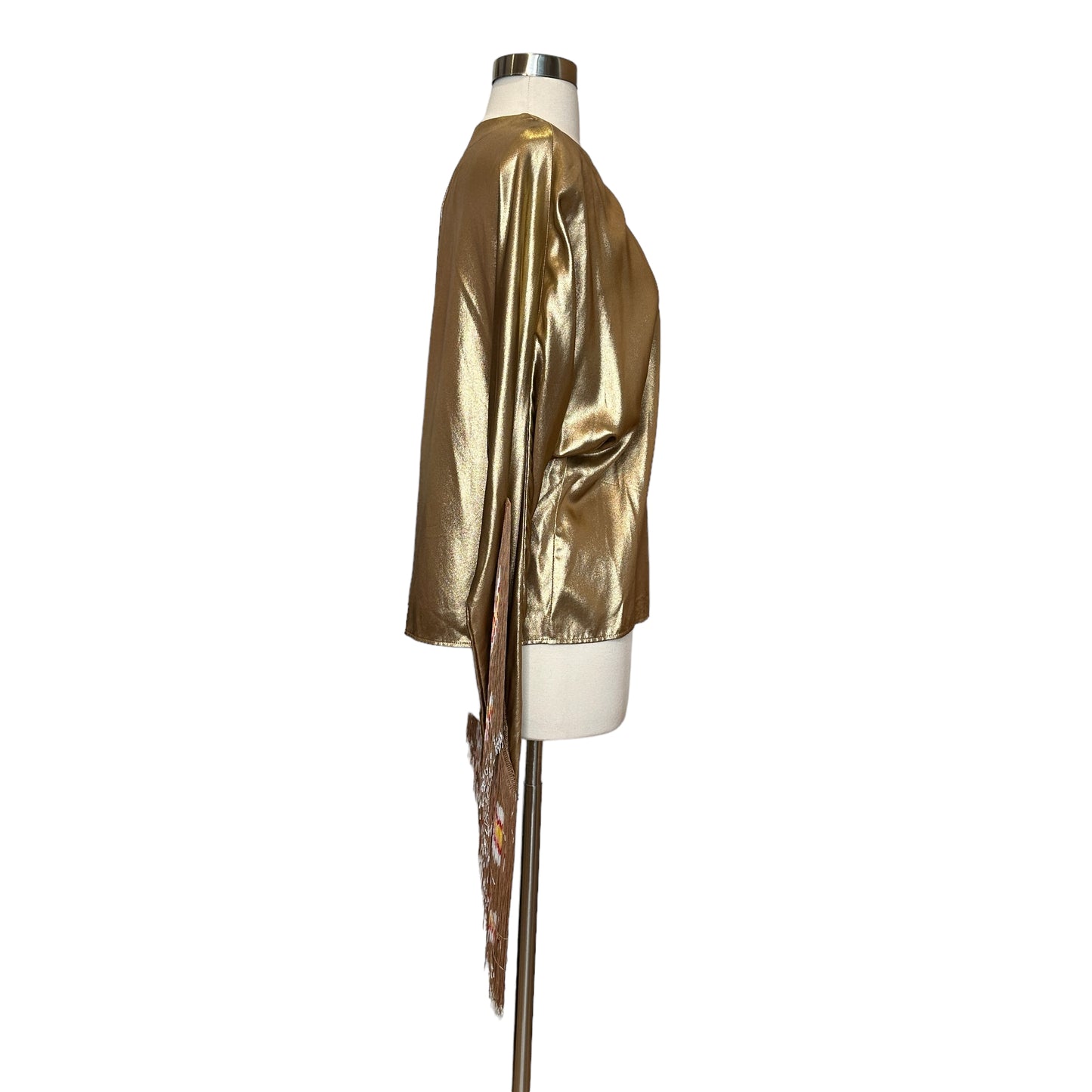 Paris-Dallas Gold Silk Top w/Fringes - S