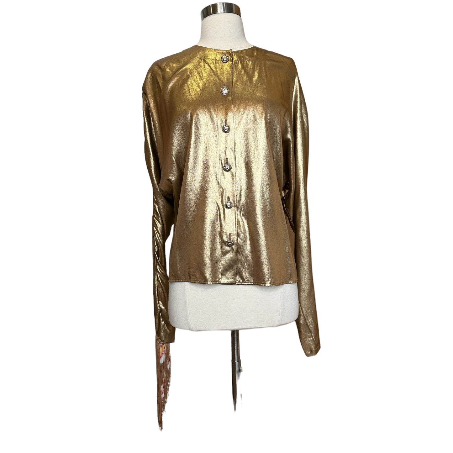 Paris-Dallas Gold Silk Top w/Fringes - S