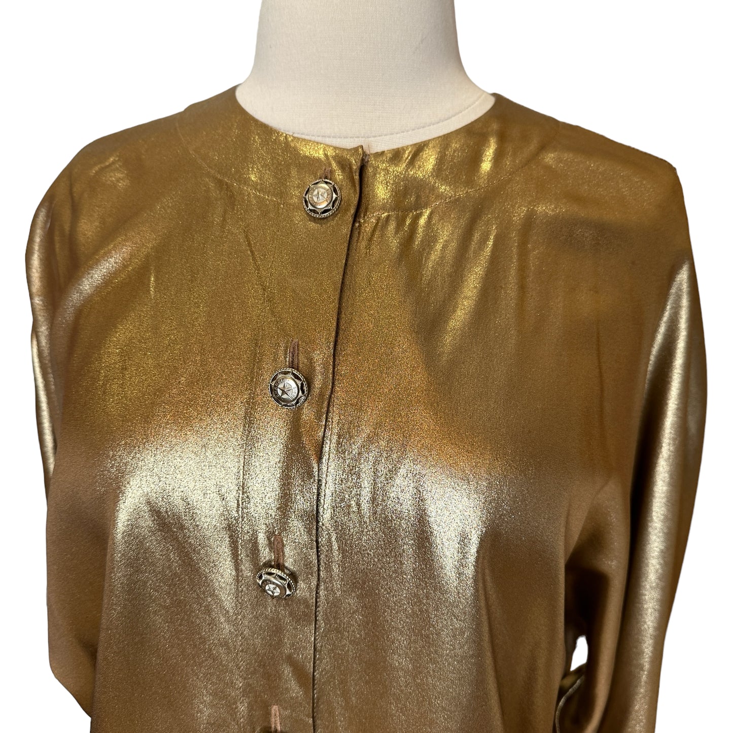Paris-Dallas Gold Silk Top w/Fringes - S