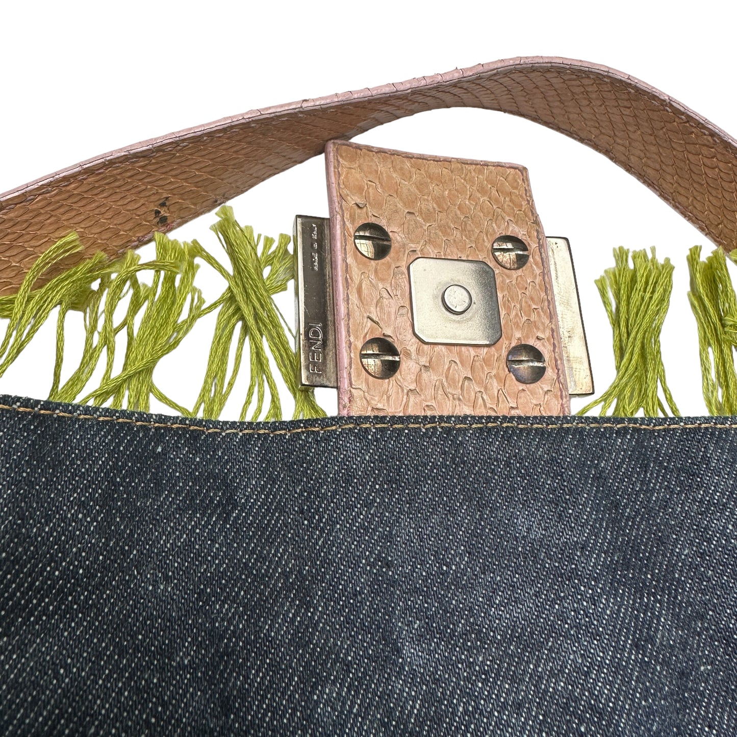 Vintage Denim and Beads Baguette Bag