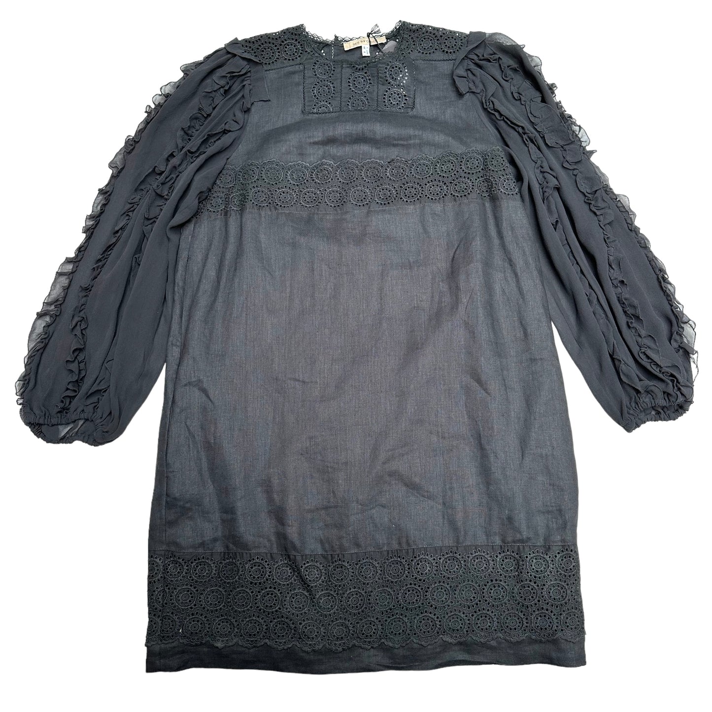 Black Linen & Silk Dress - L
