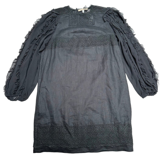 Black Linen & Silk Dress - L