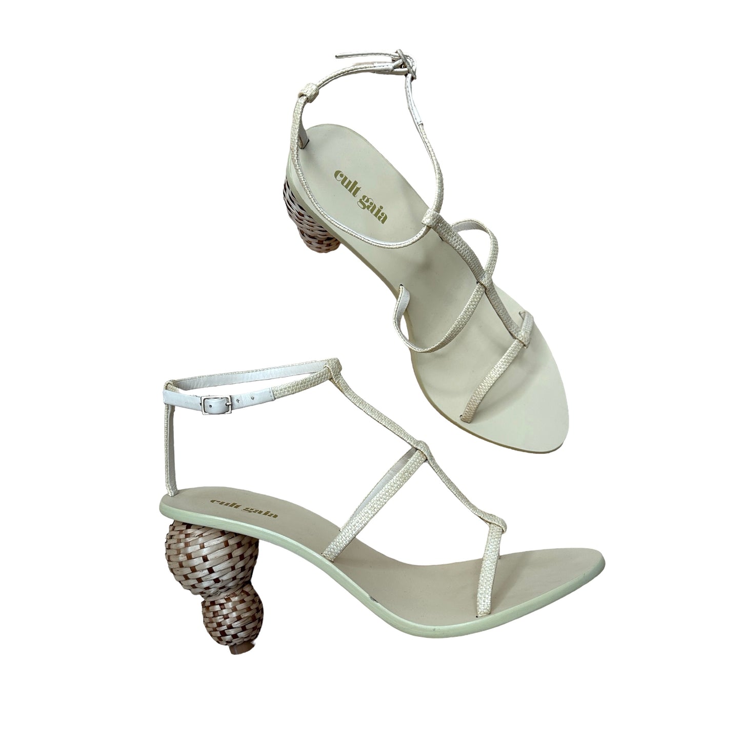 Cream Sandals w/Raffia Heels - 8