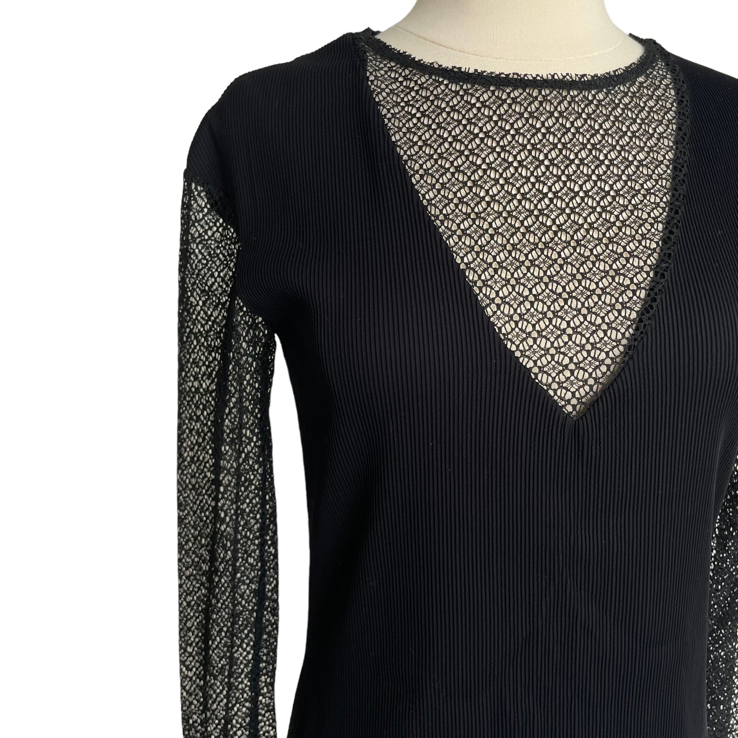 Black Semi Sheer Long Sleeve Shirt - S