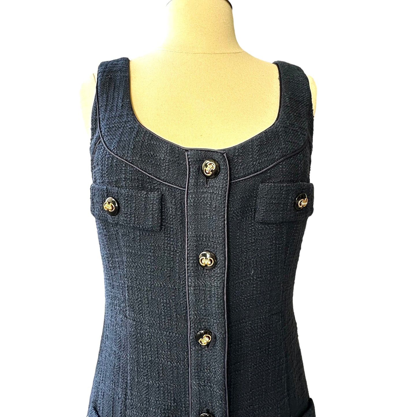 Long Navy Tweed Dress - M
