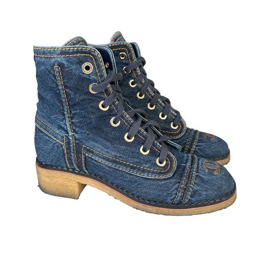 Denim Combat Boots - 8.5