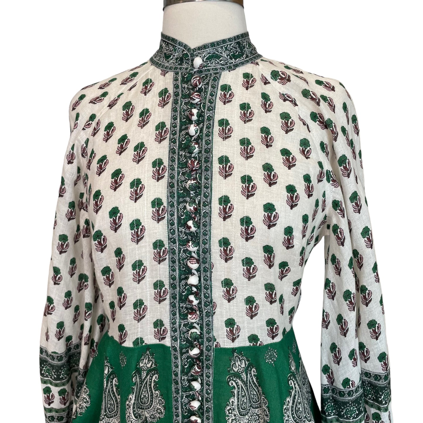 Green Linen Floral Dress - 1