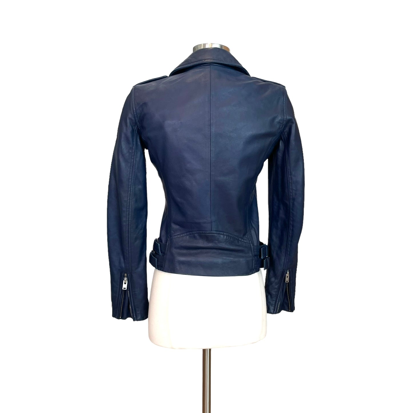 Navy Leather Jacket - XS