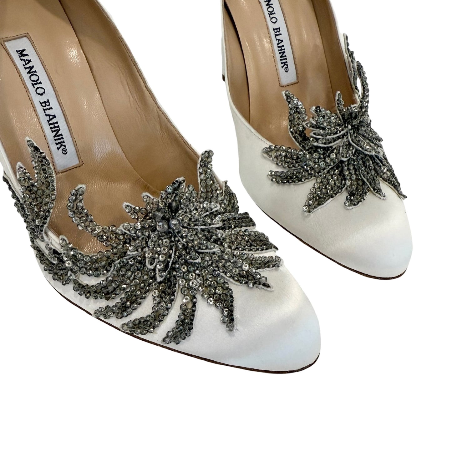 Embellished White Heels - 10