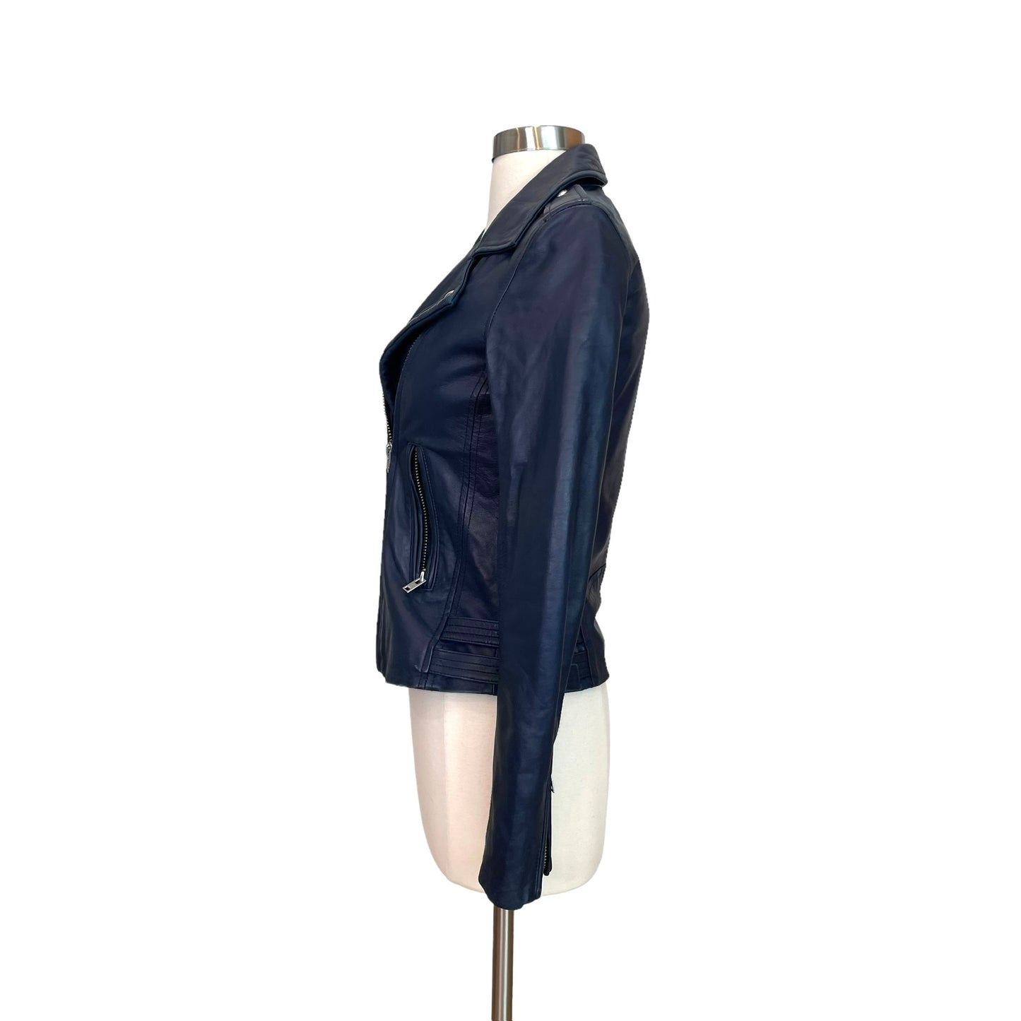 Navy Leather Jacket - XS