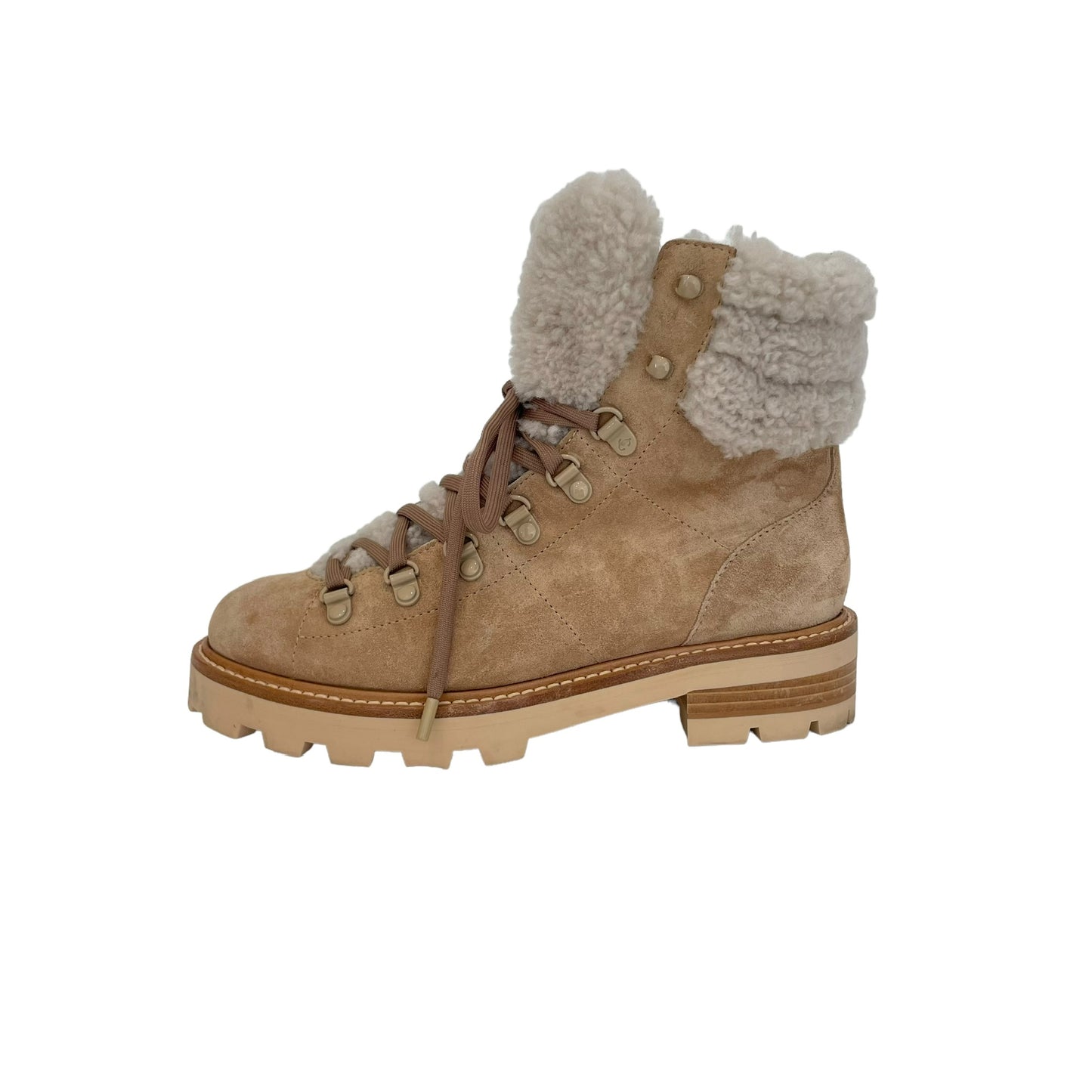 Beige Suede & Shearling Boots - 7.5