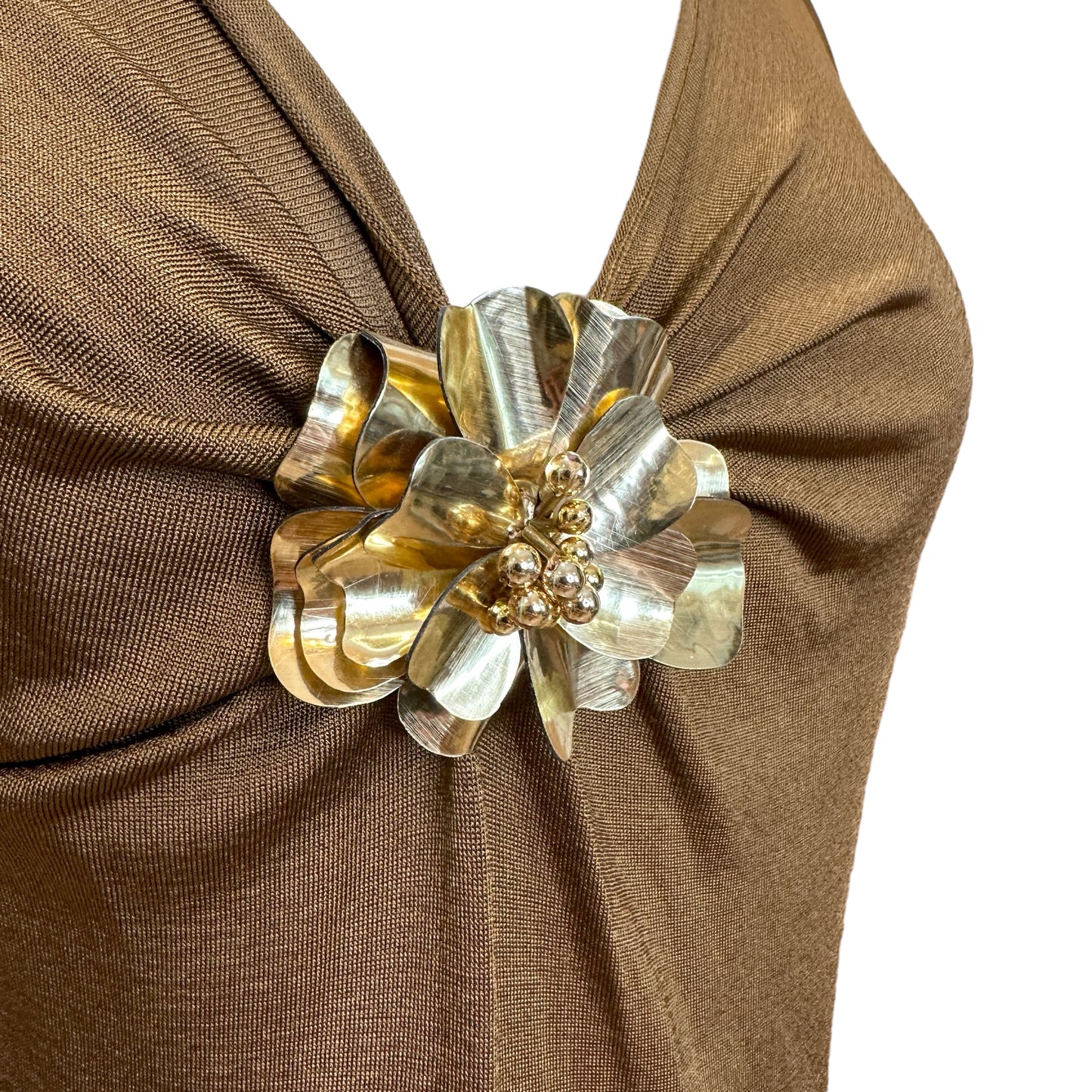 Ocre Dress w/Gold Flower - M