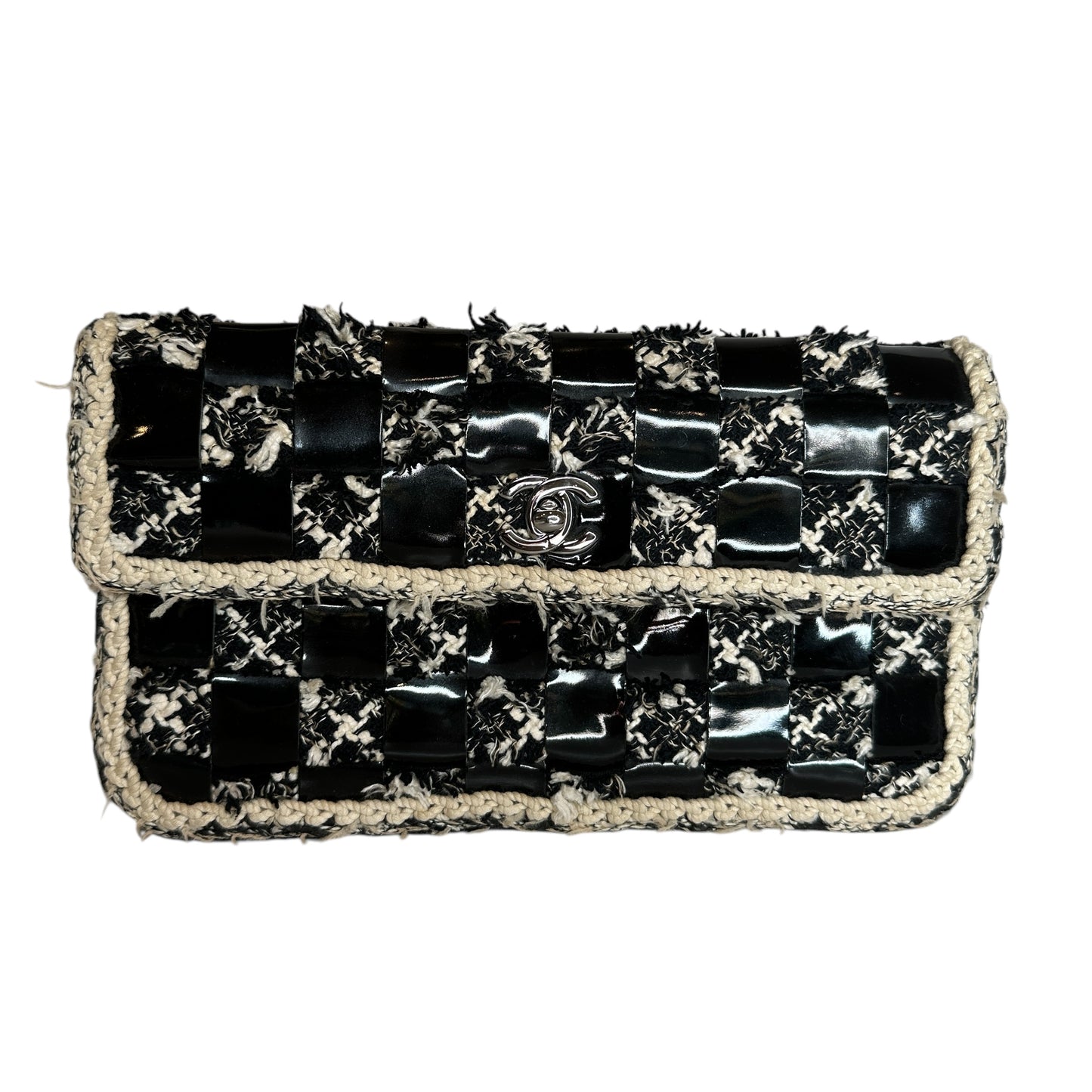 Black Patent & Tweed Bag