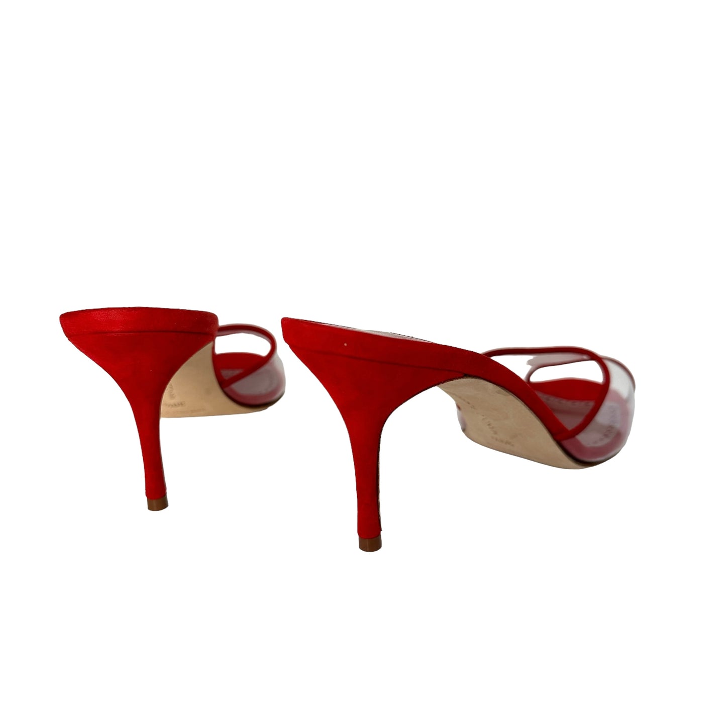 Red Suede & Plexi Mules - 9.5