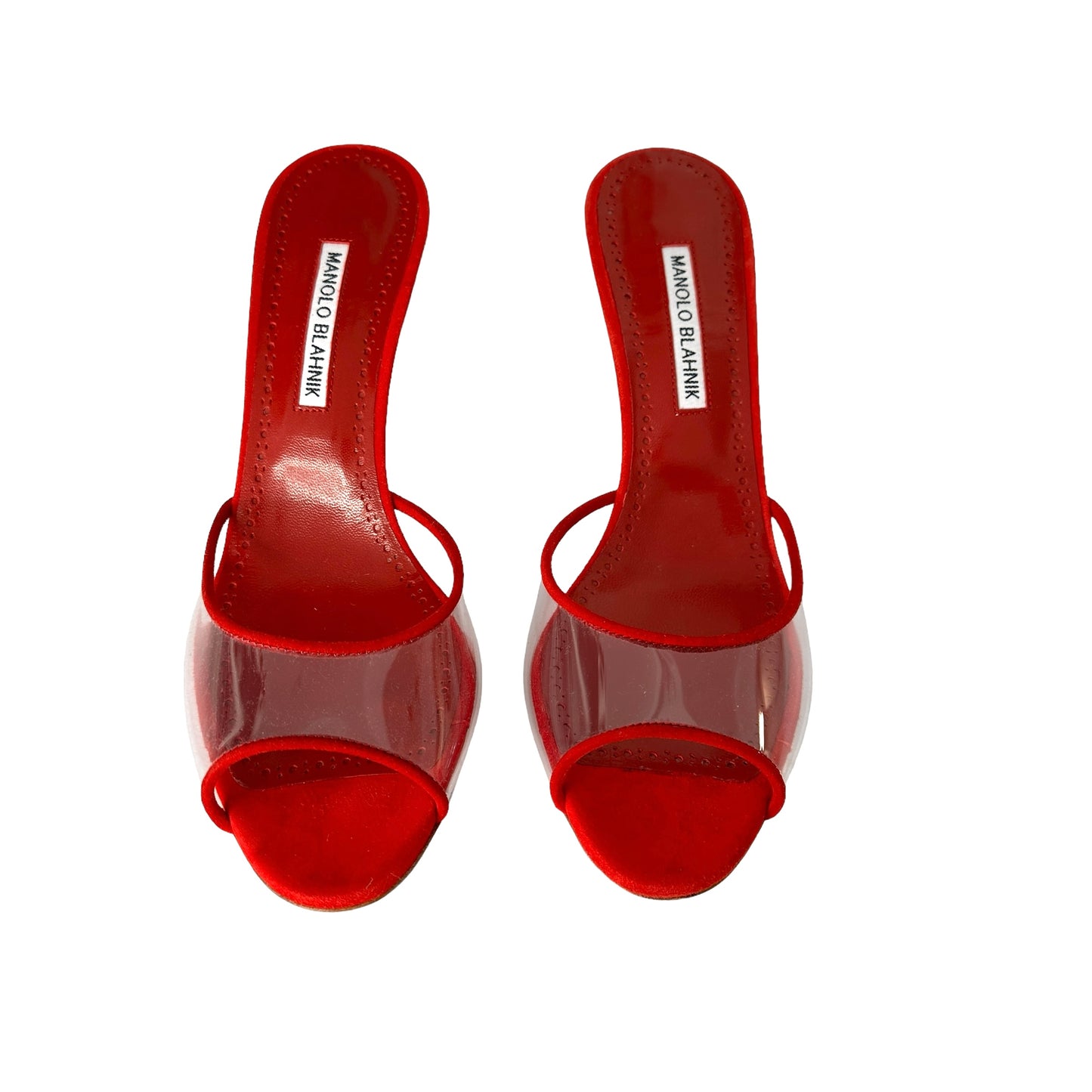 Red Suede & Plexi Mules - 9.5