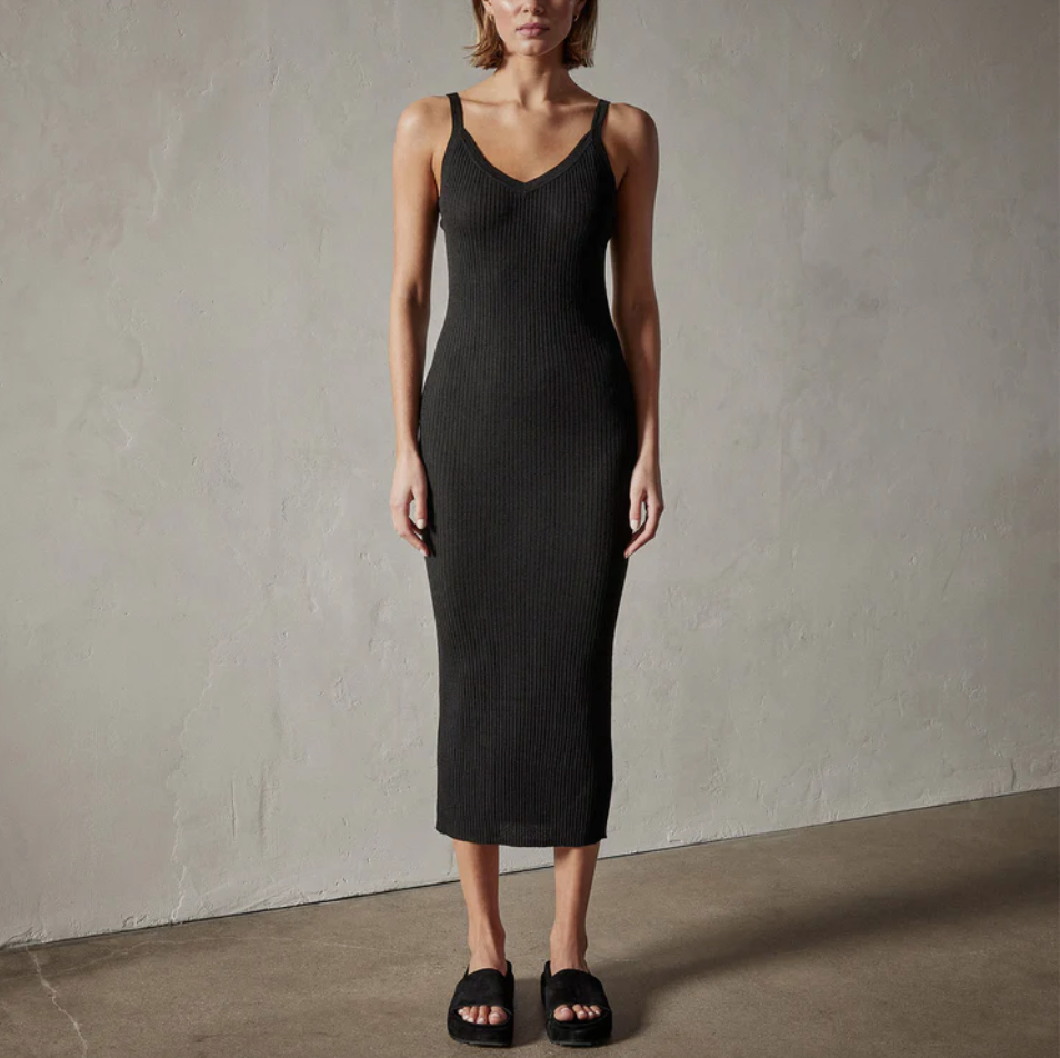 Carmel Black Ribbed Dress - S