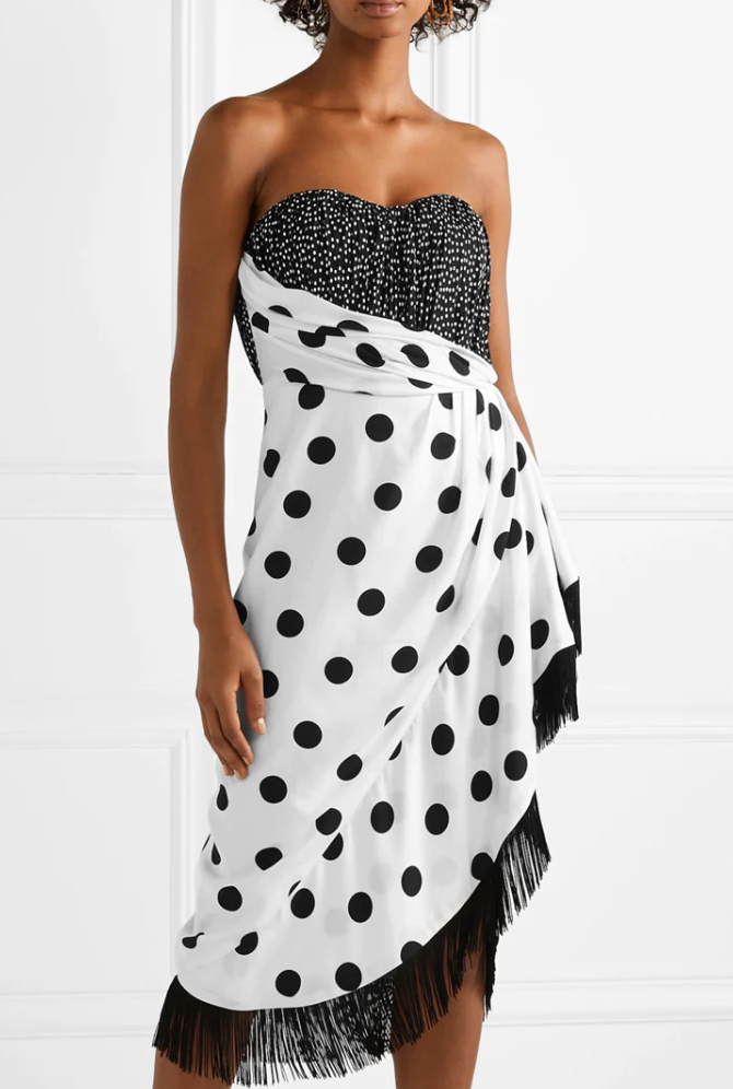 Strapless Black and White Polka Dot Dress - M