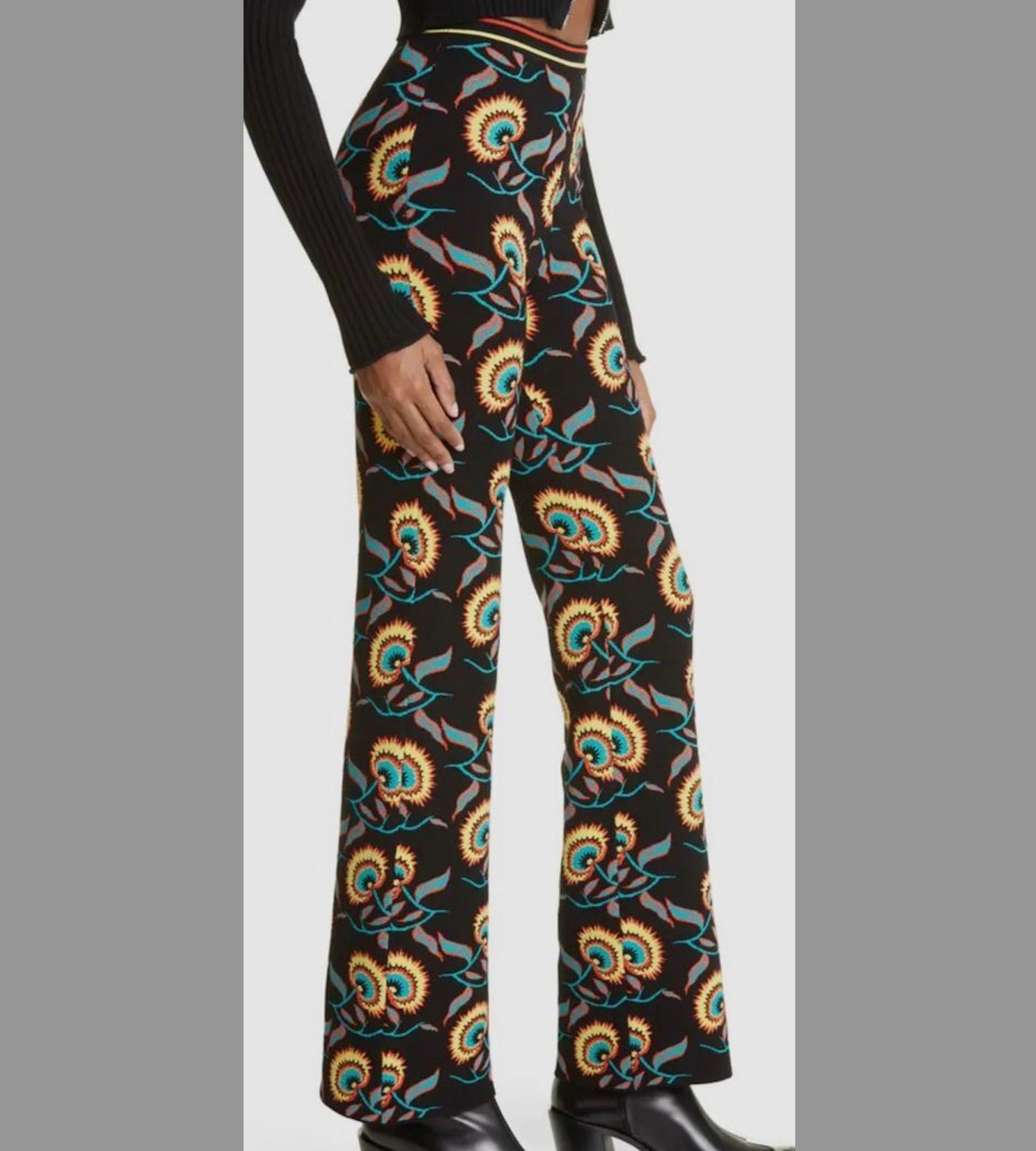 Black Floral Jacquard Pants - S