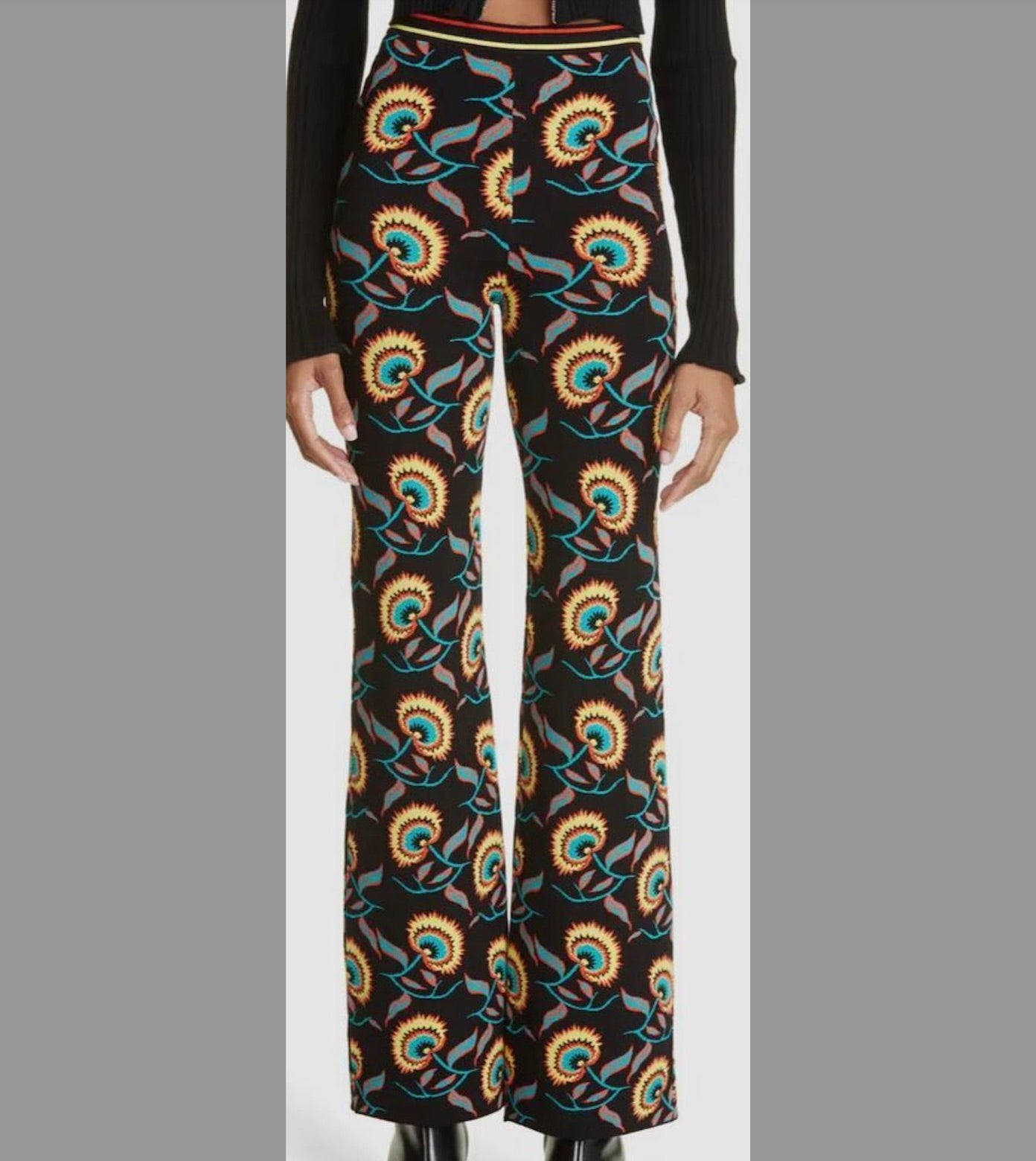 Black Floral Jacquard Pants - S