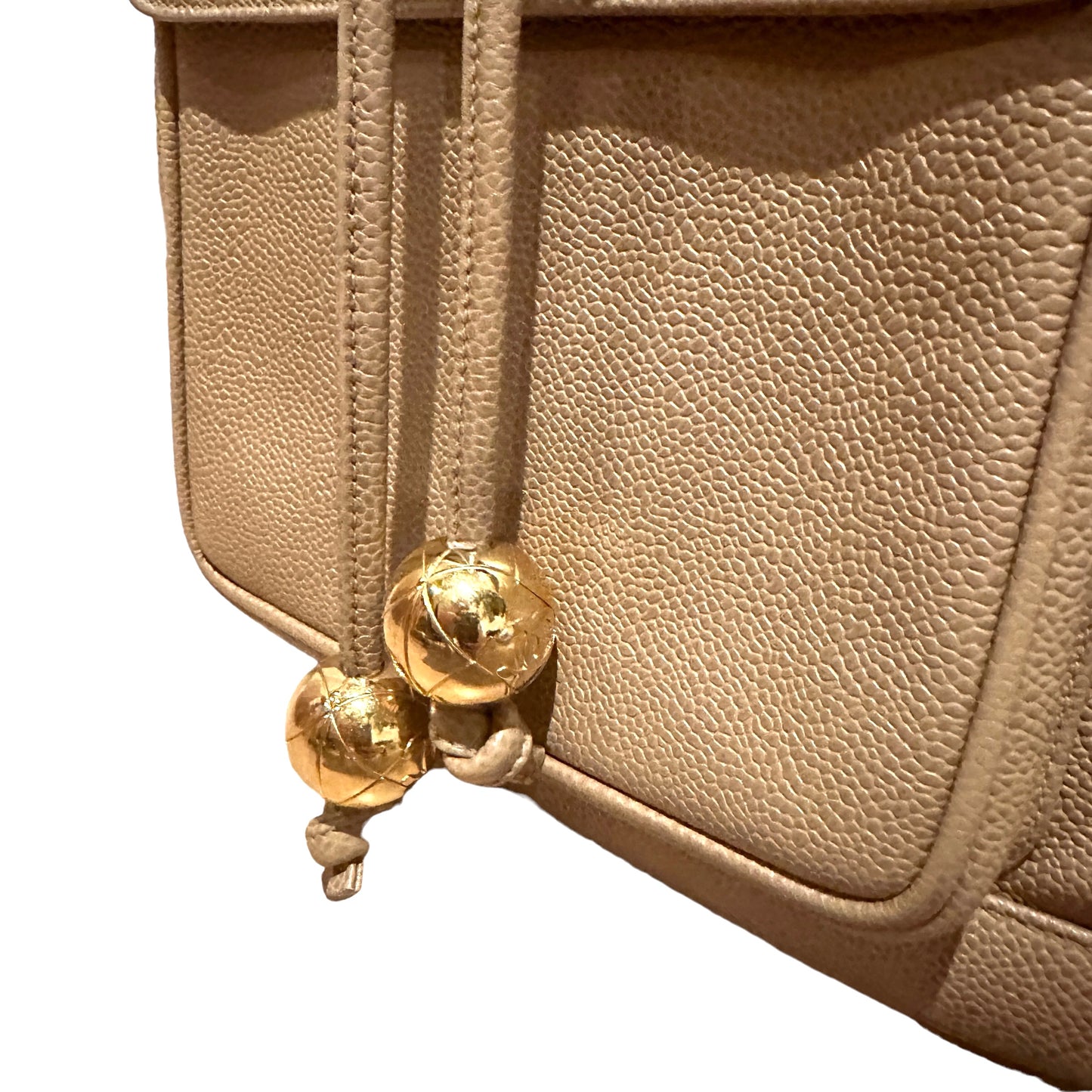 Beige Caviar Leather Vintage Crossbody Bag
