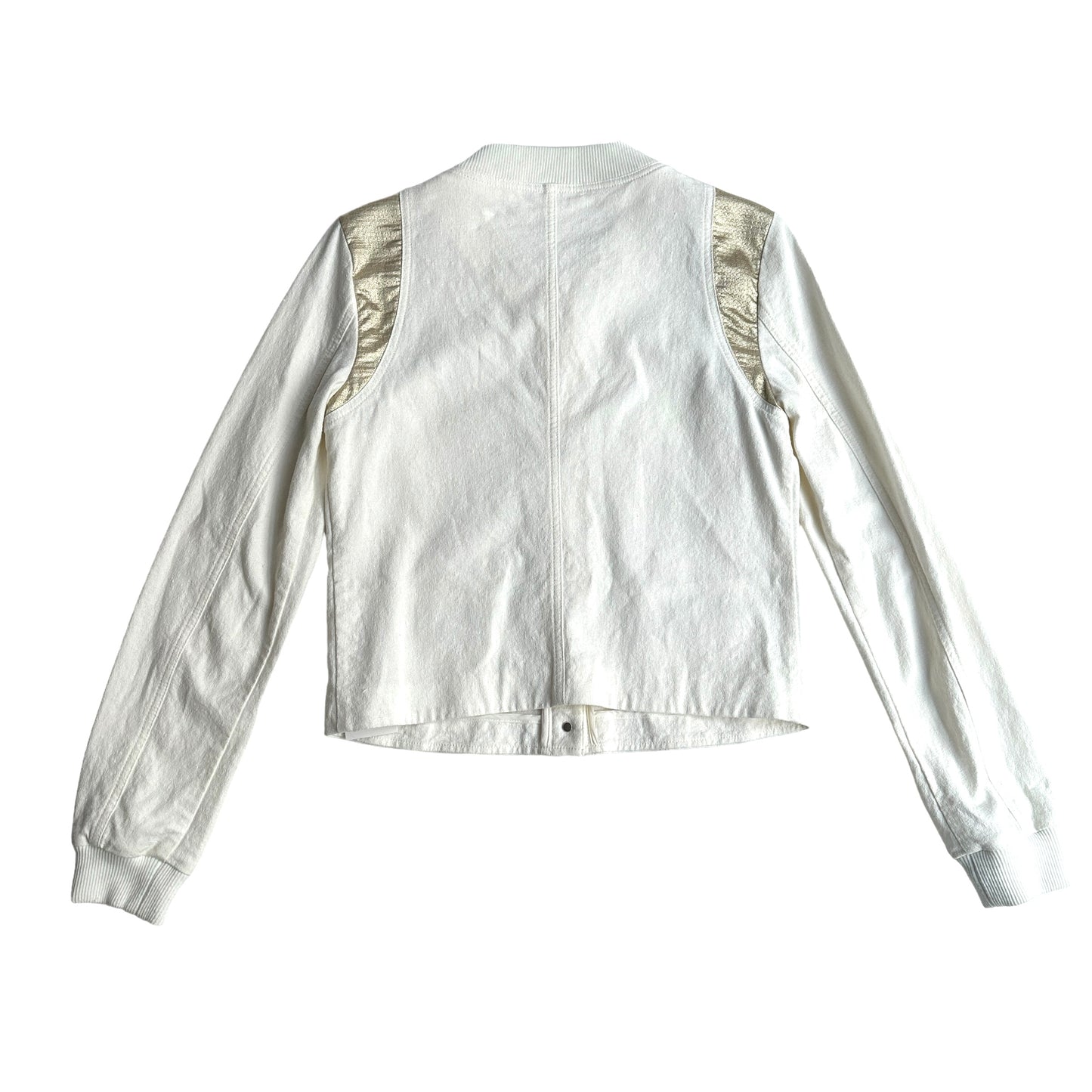 Vintage White Bomber with Gold Leather Details - S
