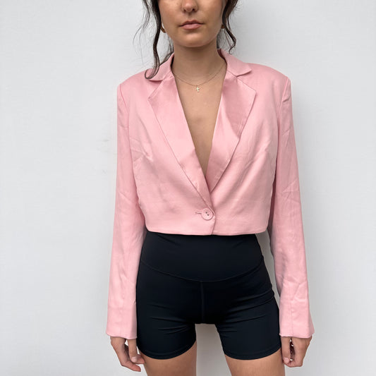 Pink Silk Cropped Blouse - S