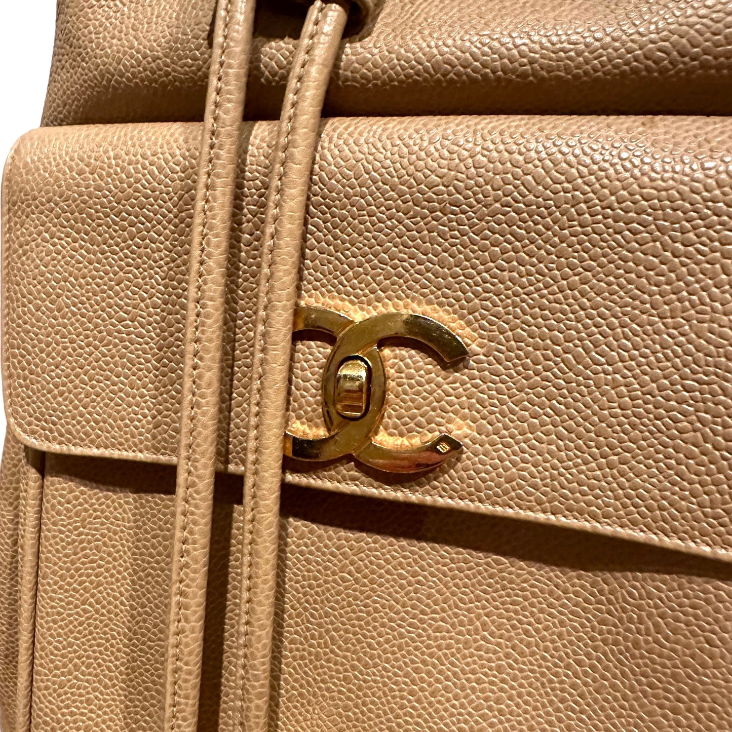 Beige Caviar Leather Vintage Crossbody Bag