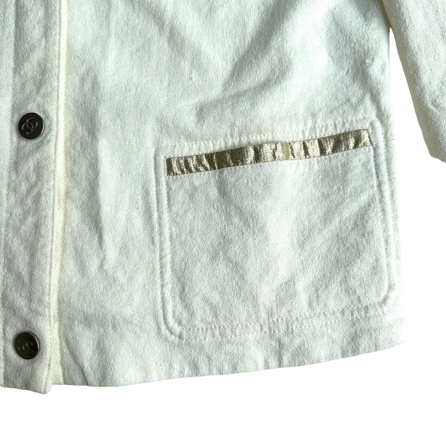 Vintage White Bomber with Gold Leather Details - S