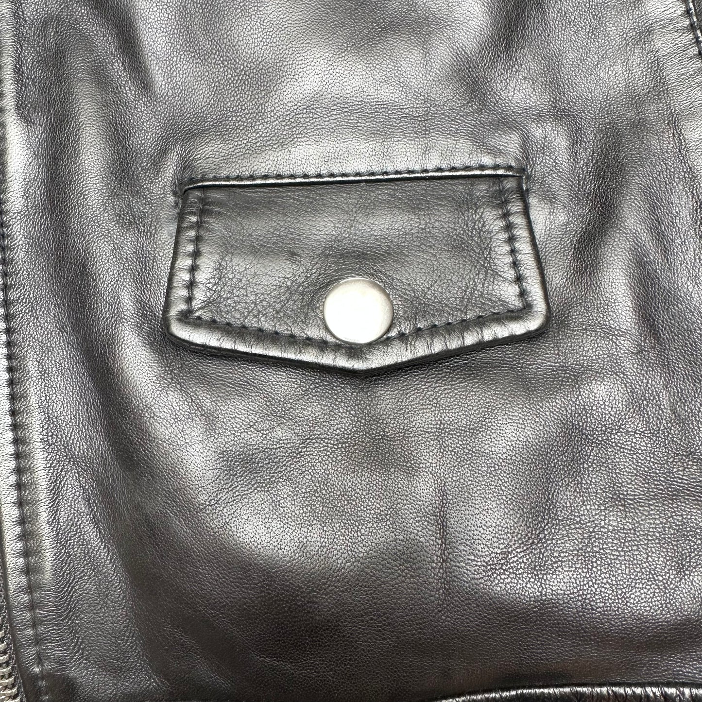 Black Biker Leather Jacket - M