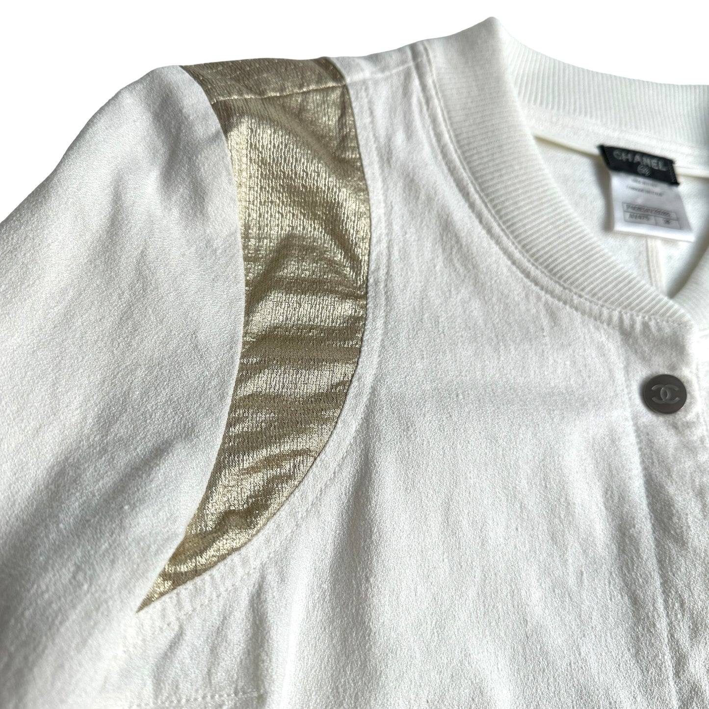 Vintage White Bomber with Gold Leather Details - S