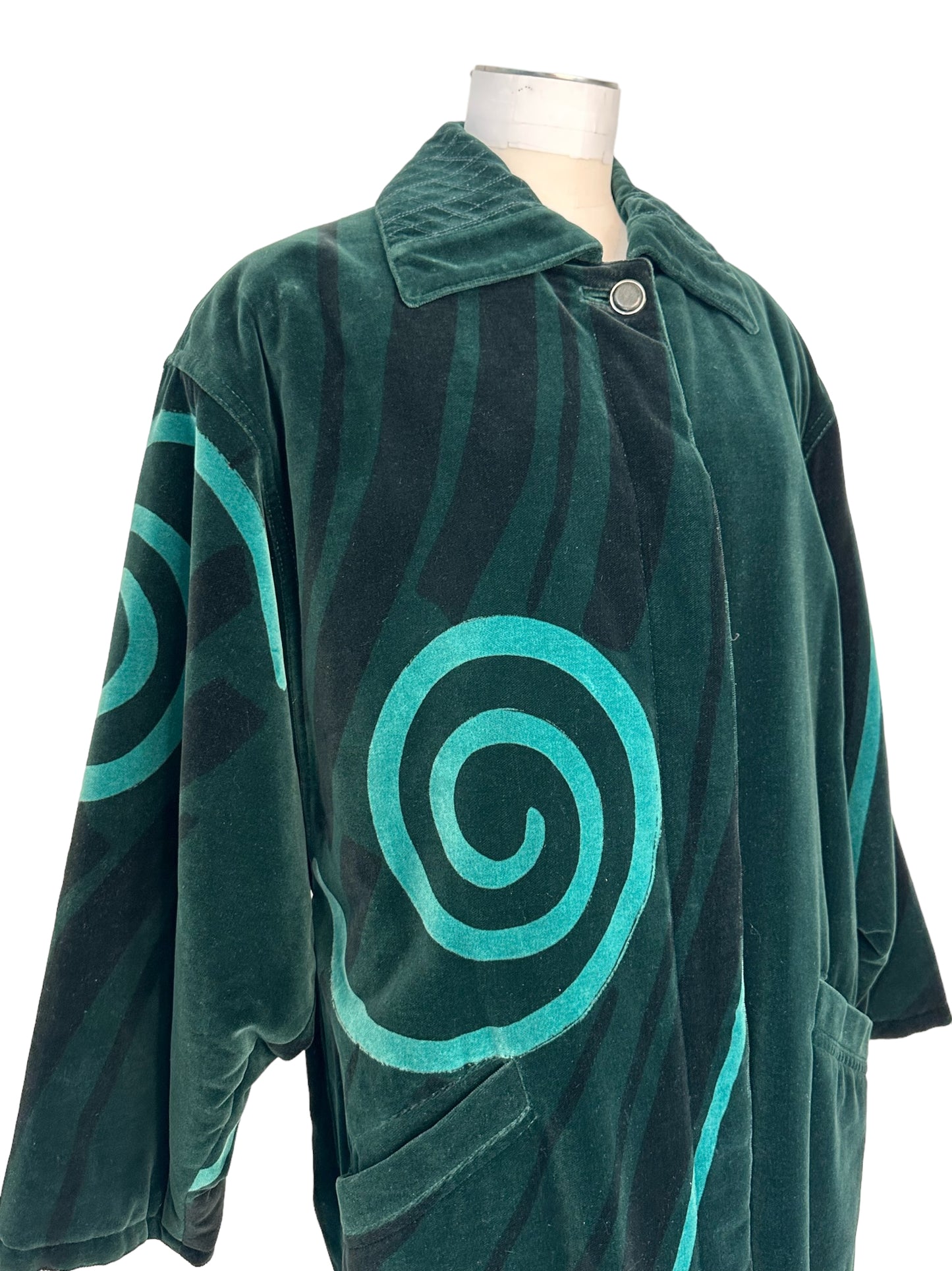 Green Velvet Oversized Coat - L