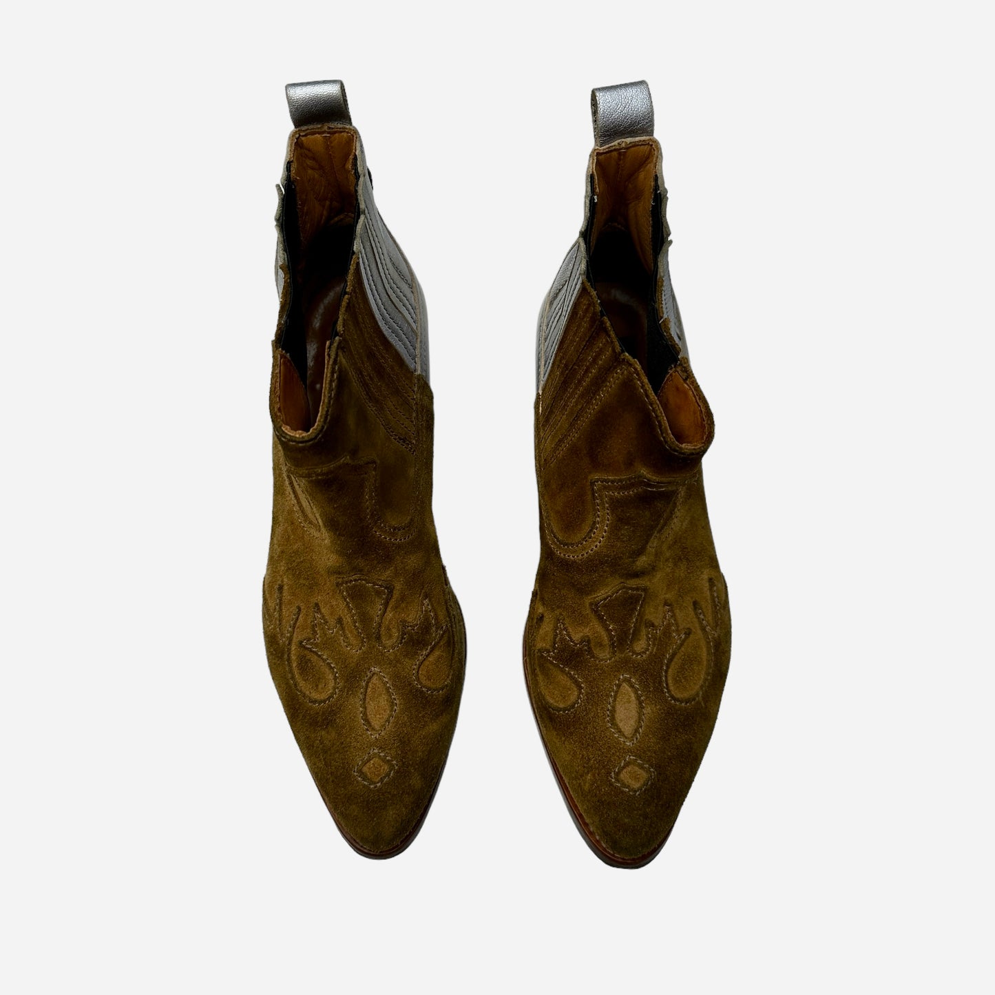 Brown Suede and Silver Leather Boots - 7