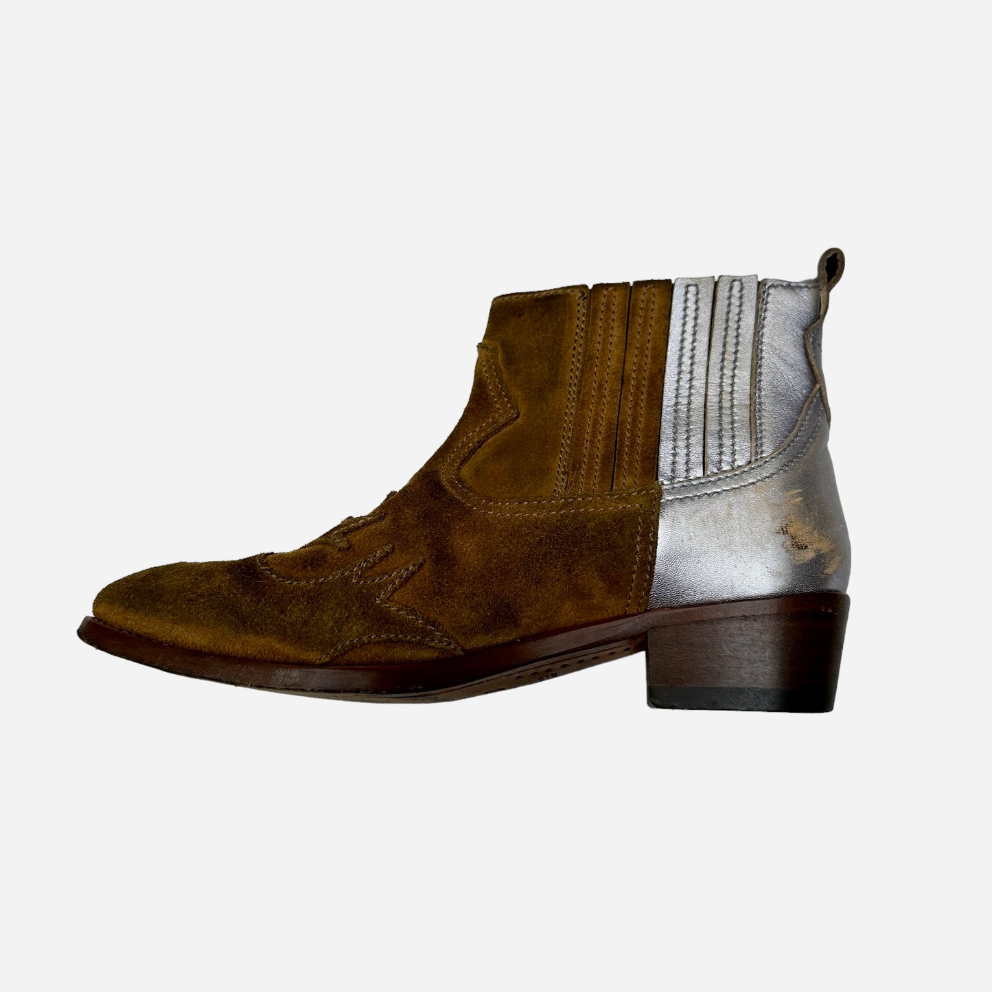 Brown Suede and Silver Leather Boots - 7