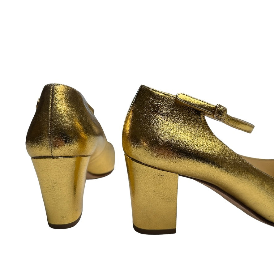 Gold Leather Heels - 10.5