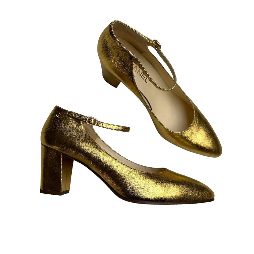 Gold Leather Heels - 10.5