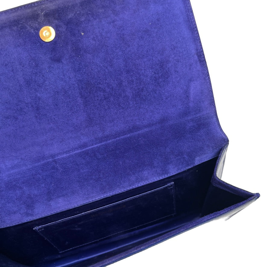 Blue Logo Patent Leather Clutch