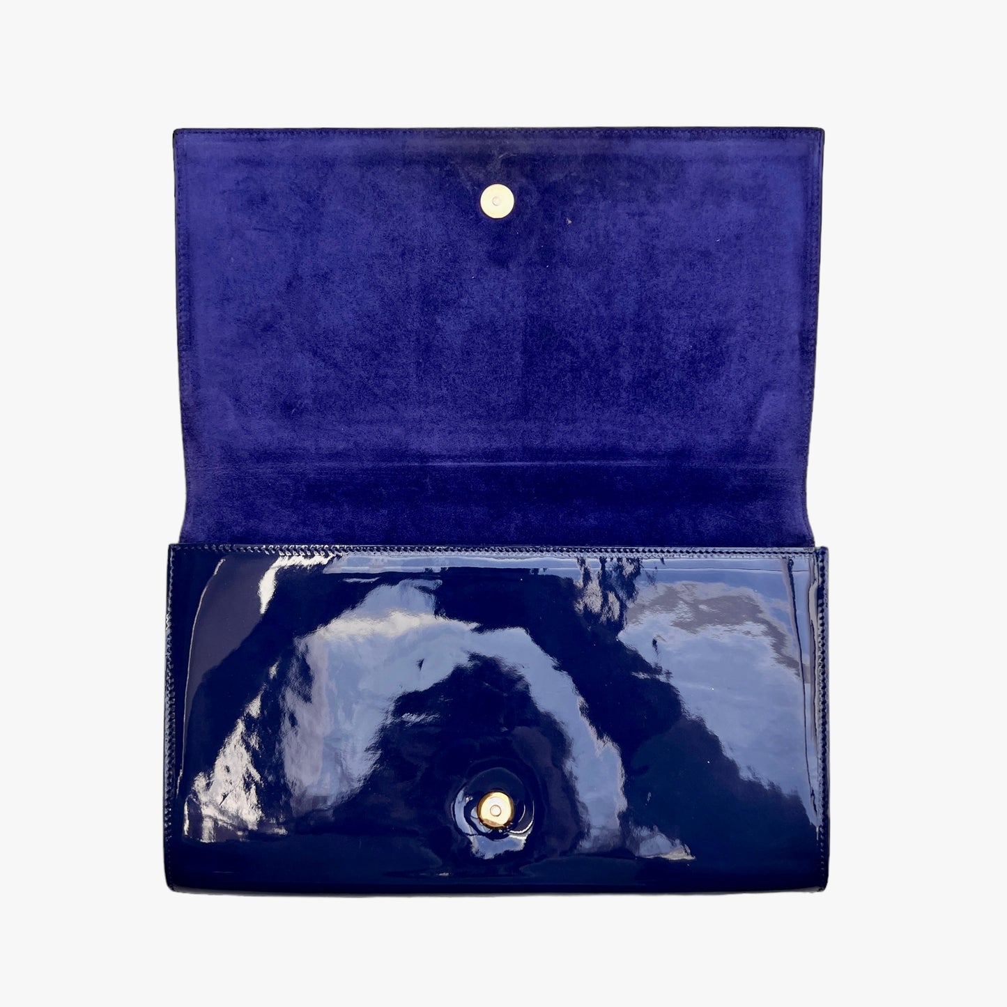Blue Logo Patent Leather Clutch