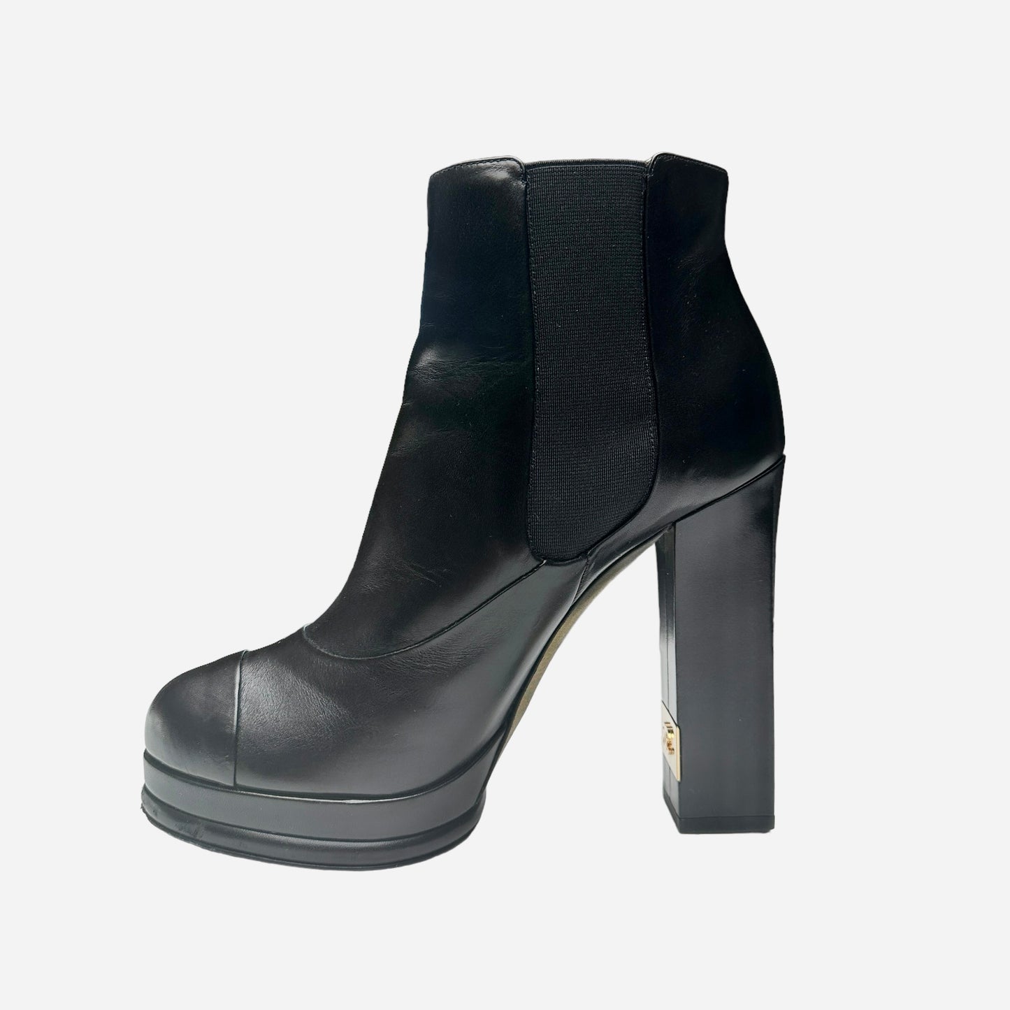 Black Leather Boots w/Logo - 8.5
