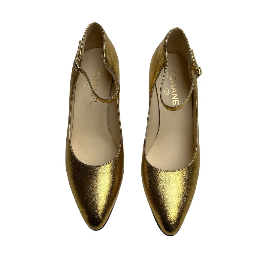 Gold Leather Heels - 10.5