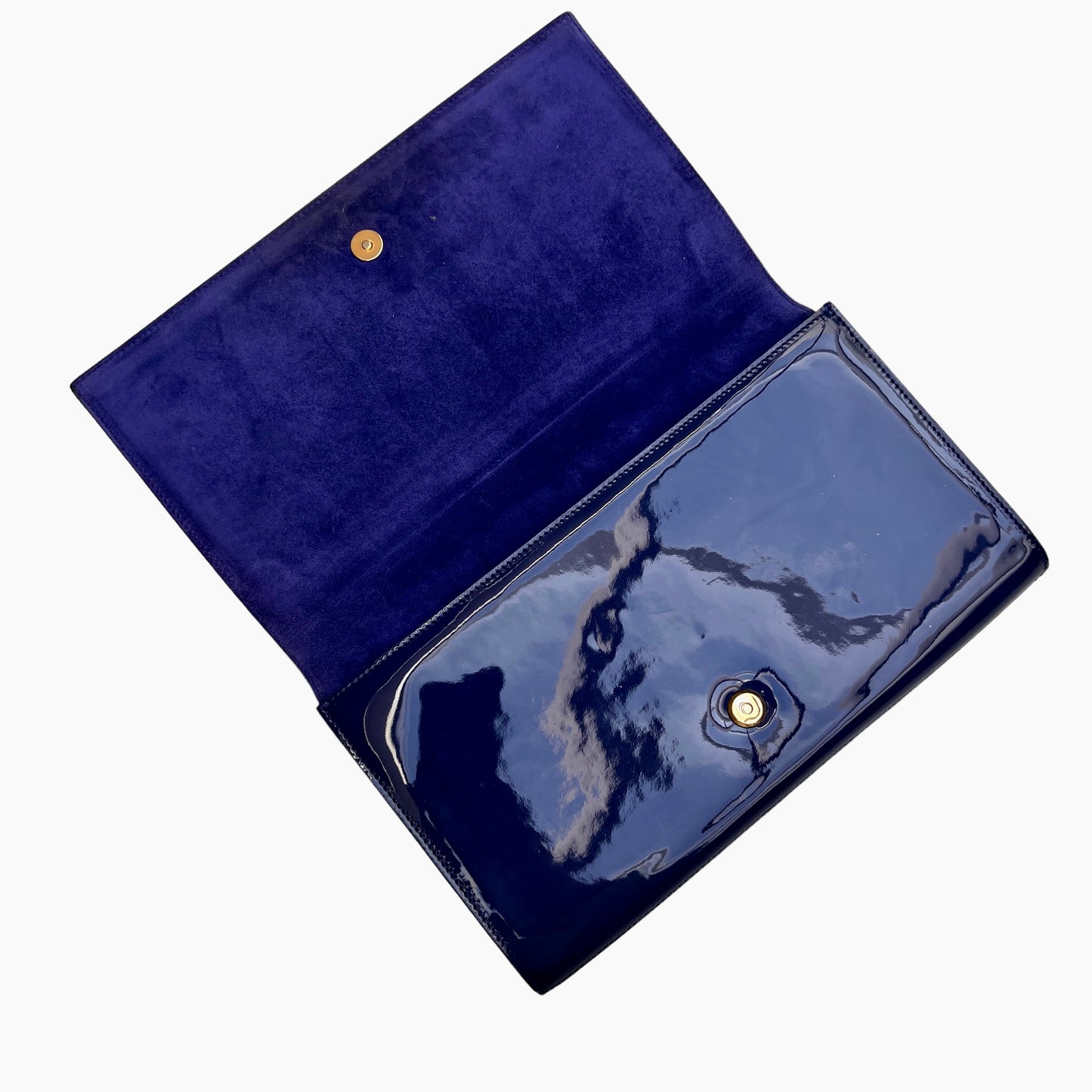 Blue Logo Patent Leather Clutch