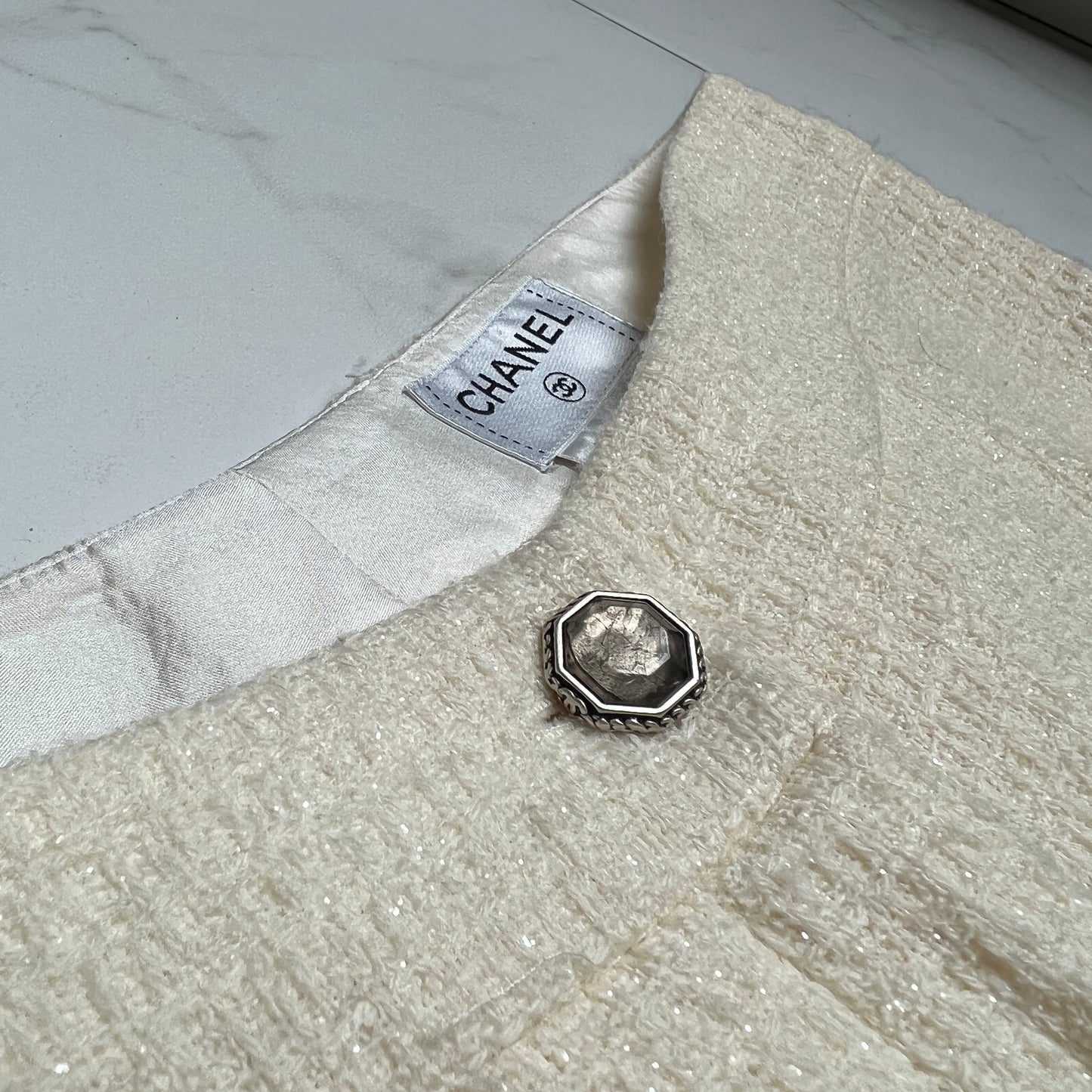 Shimmery Beige Tweed Pants - XS