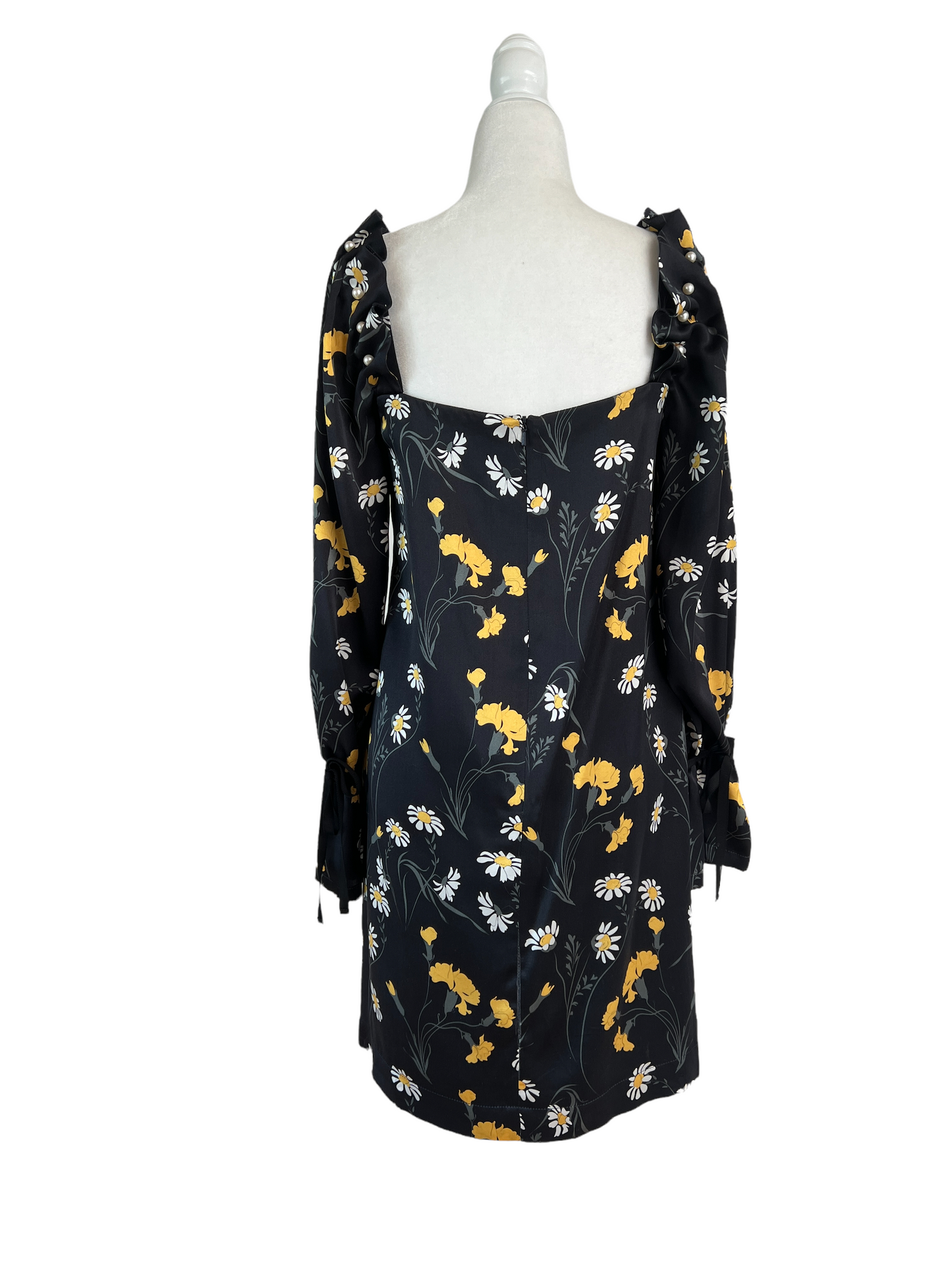Black Dress with Faux Pearl Details - 2