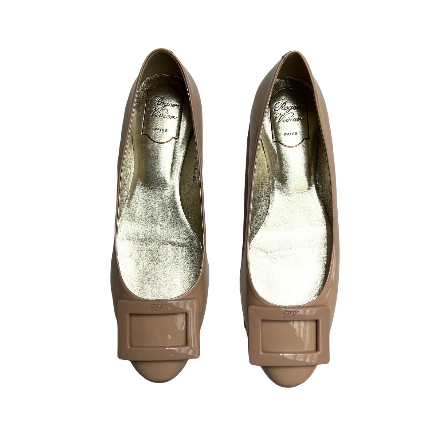 Nude Patent Leather Flats - 10