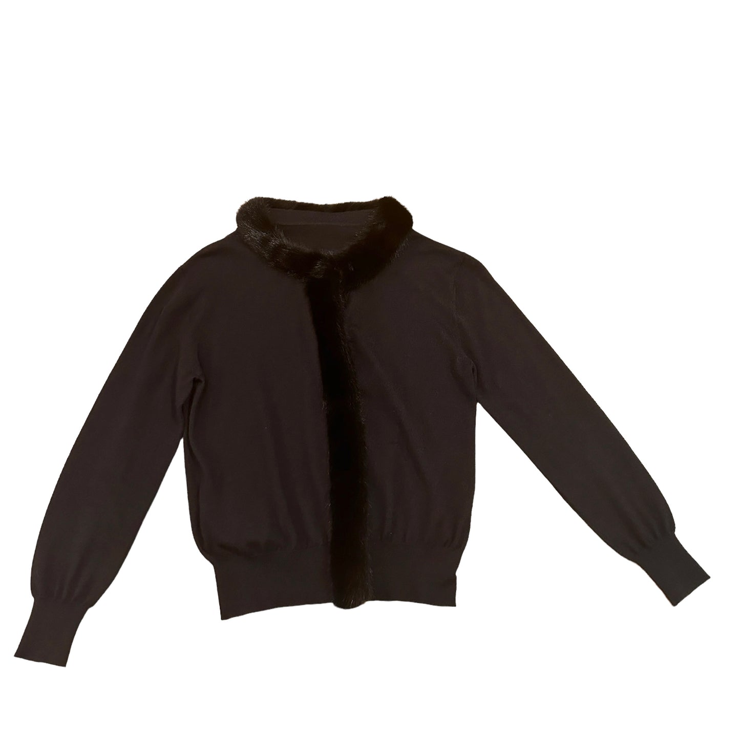 Black Cardigan w/Mink Fur - S