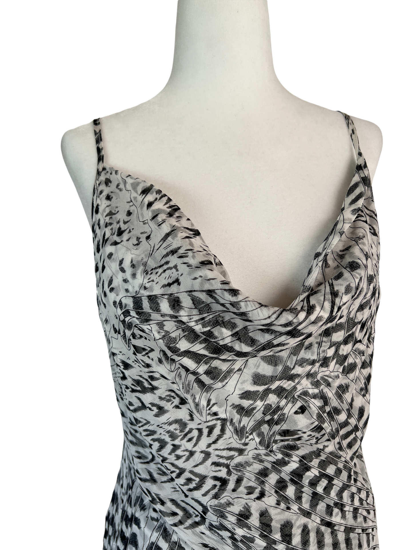 Long Silk Black and White Dress - 6