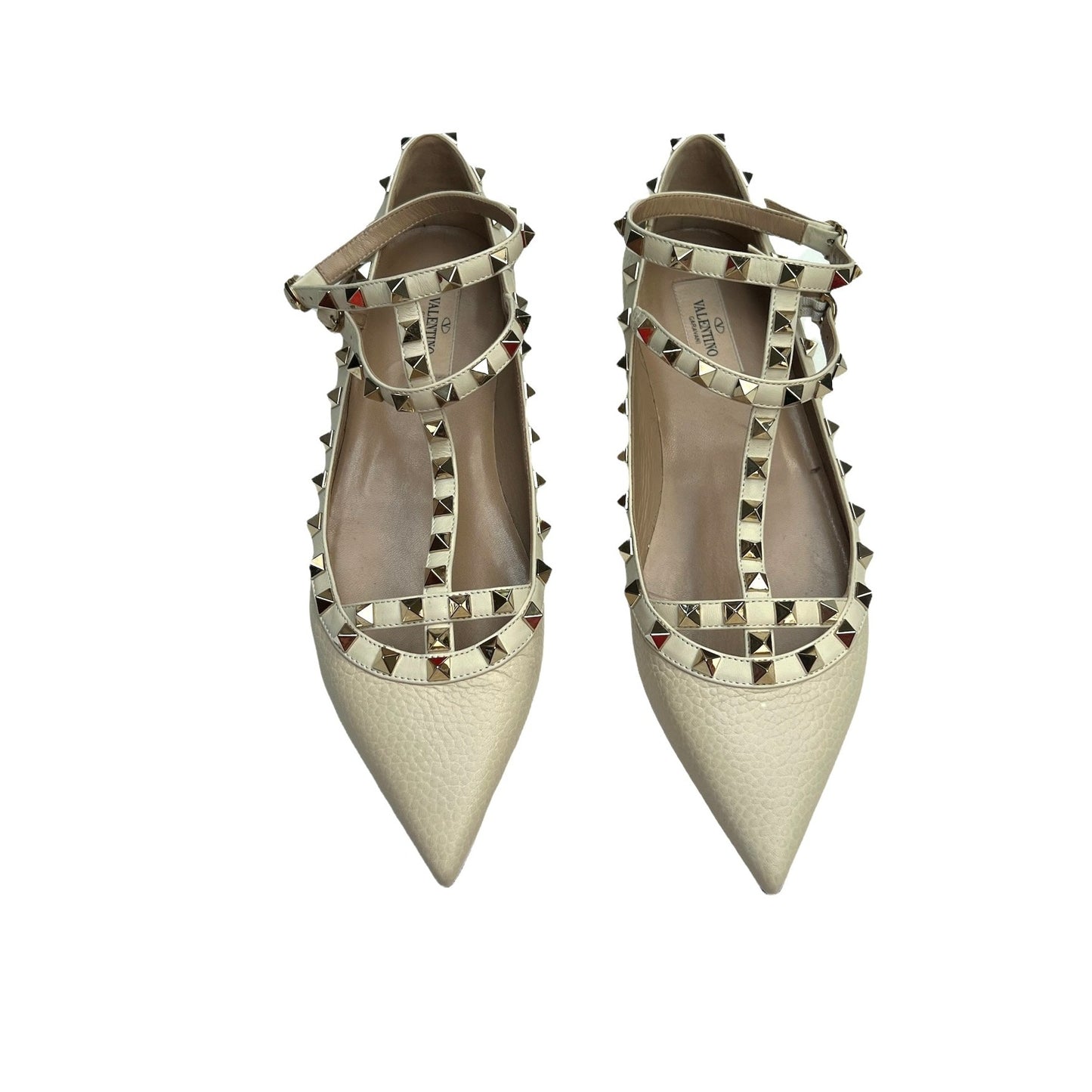 Rockstud Beige Leather Flats - 10.5